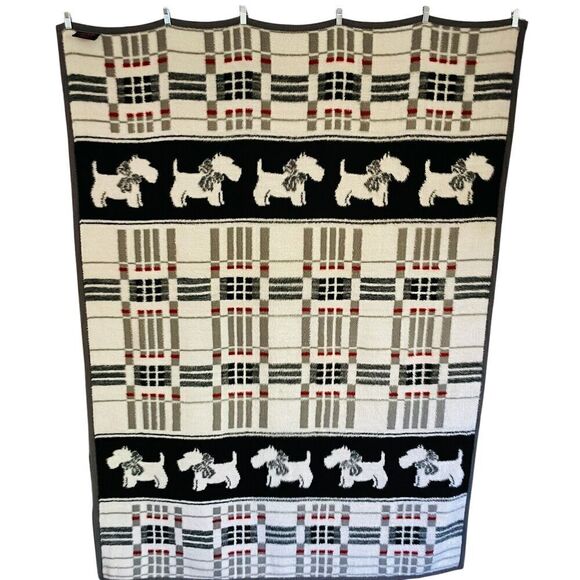 Cannon Ibena Scottie Blanket 57"x 78" Black White Gray Scottish Terrier Highland - Picture 2 of 4